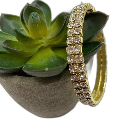 Swarovski Element Gold Clear Crystal Stretch Bracelet - Picture 2 of 4